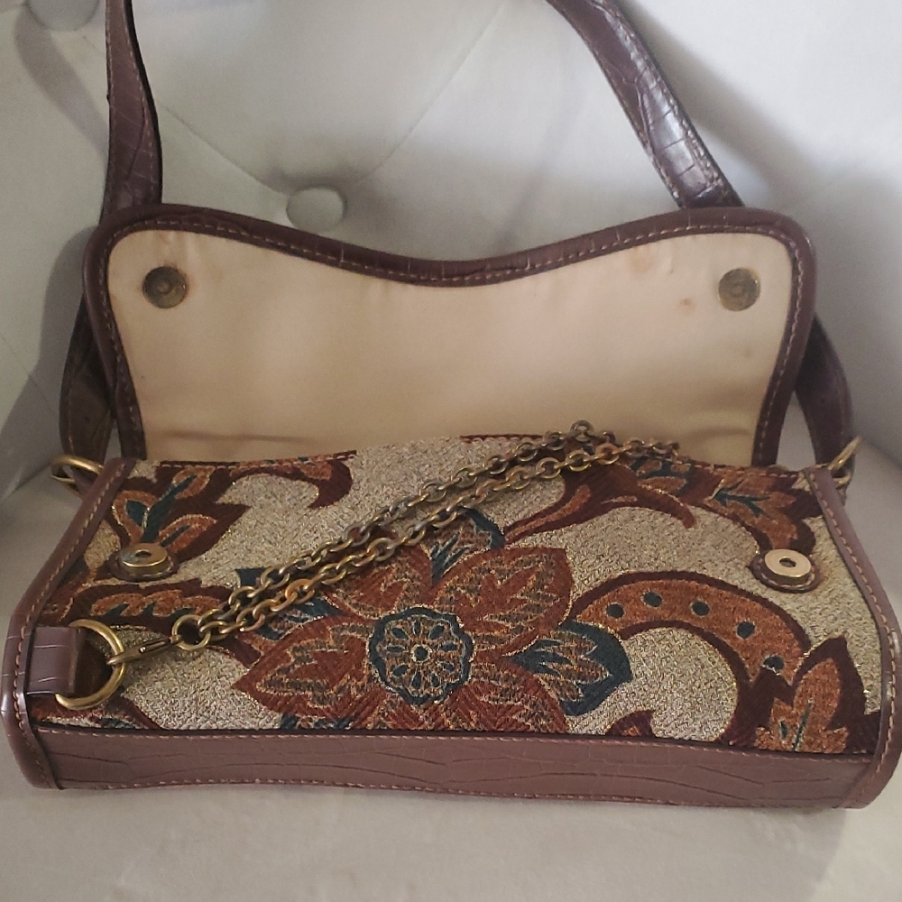 Vtg Mario  Valentino Brown and Gold Patterned Shoulder Bag - Picture 10 of 15
